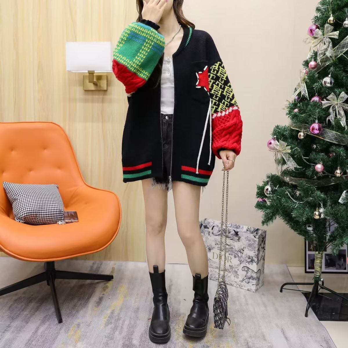 絶対欲しい 高見えデザイン 快適トップス ストライプ柄 4色選択 ニットトップスE-10025