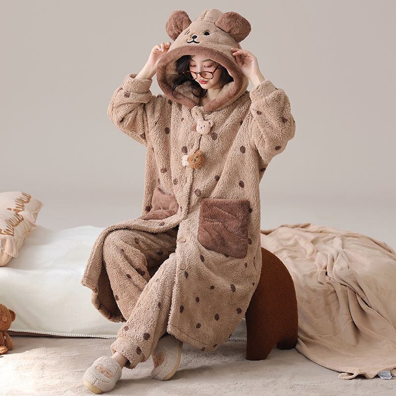 絶対欲しい コーラルベルベットパジャマ女性冬プラスベルベットと厚みのある 肌触り抜群 パジャマE-9826