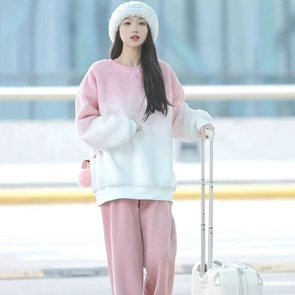 【裏起毛あり】好感度UP 着心地良い おしゃれ度高め 2色選択 トップス+パンツセット E-10190