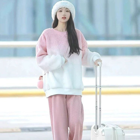 【裏起毛あり】好感度UP 着心地良い おしゃれ度高め 2色選択 トップス+パンツセット E-10190