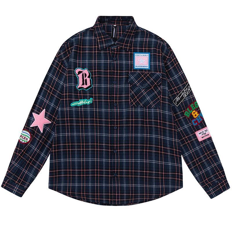 新商品 アバンギャルド 大活躍 カジュアル 刺繍 チェック柄 全2色 男女兼用 シャツ E-9167