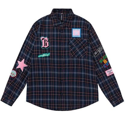 新商品 アバンギャルド 大活躍 カジュアル 刺繍 チェック柄 全2色 男女兼用 シャツ E-9167