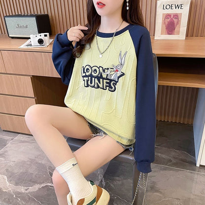 合わせやすい刺?ロゴゆったり厚手ラグランスリーブ   スウェット全2色E-4613