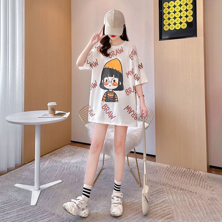 新商品 好感度満載 ラウンドネック プリント Tシャツ カットソー＜ins-8477＞