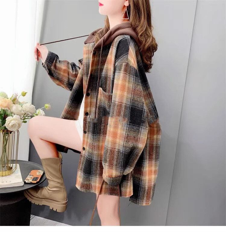 【裏起毛】好感度UP カジュアル 定番シンプル チェック柄 2色選択 プラスベルベット シャツ E-9685