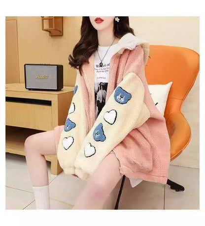 売り切れ必至 カジュアル 快適トップス 刺繍 切り替え 2色選択 ラムフリース コート ボアジャケットE-9766