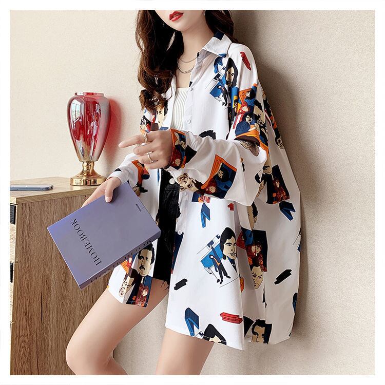 主役級の存在感！ 軽い生地が夏にぴったり スタイルアップ 総柄 シャツ E-9186