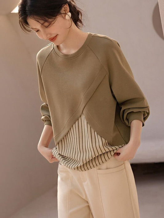 人気上昇中 オシャレ 都市ファッショ デザイン レイヤード風 切り替え ニットトップスE-9546