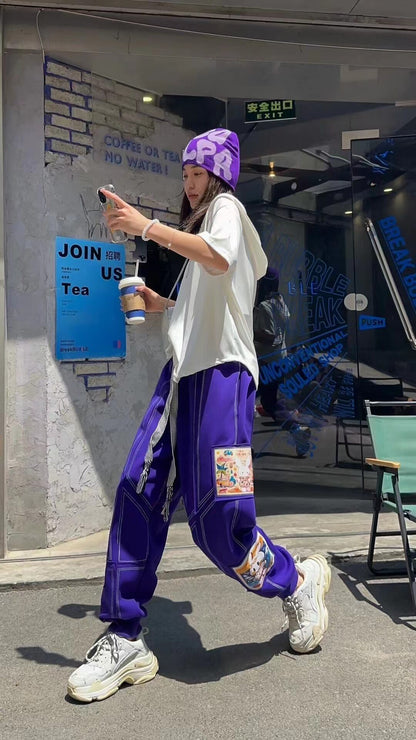 大活躍 高見えデザイン スタイルアップ効果抜群 切り替え プリント 全4色 カジュアルパンツE-9358