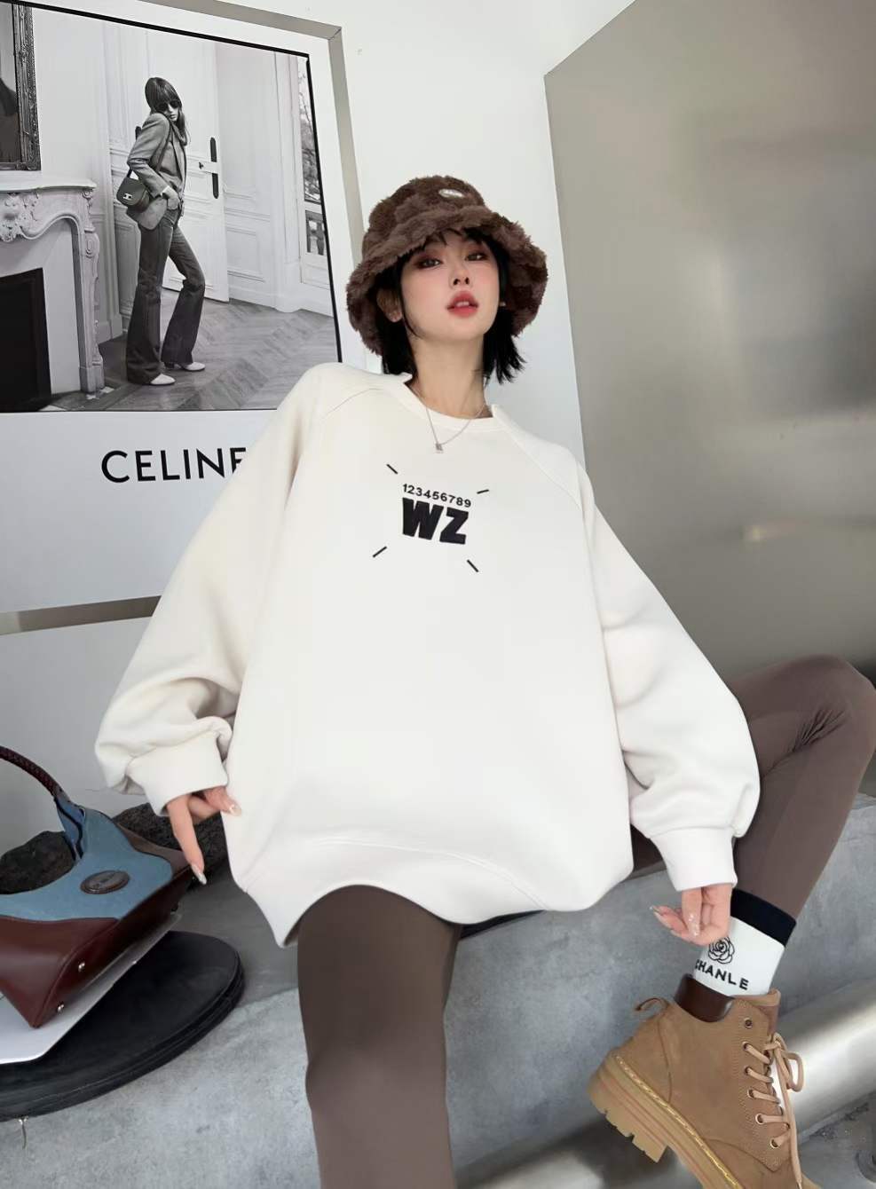 大人の定番刺?ロゴ厚手ラグランスウェット全6色E-4419