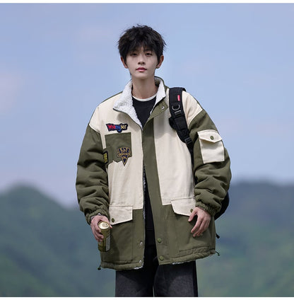 【裏起毛】質感のいい 配色切替 リバーシブル 裏ボア  オーバーサイズ ジャケットE-12581