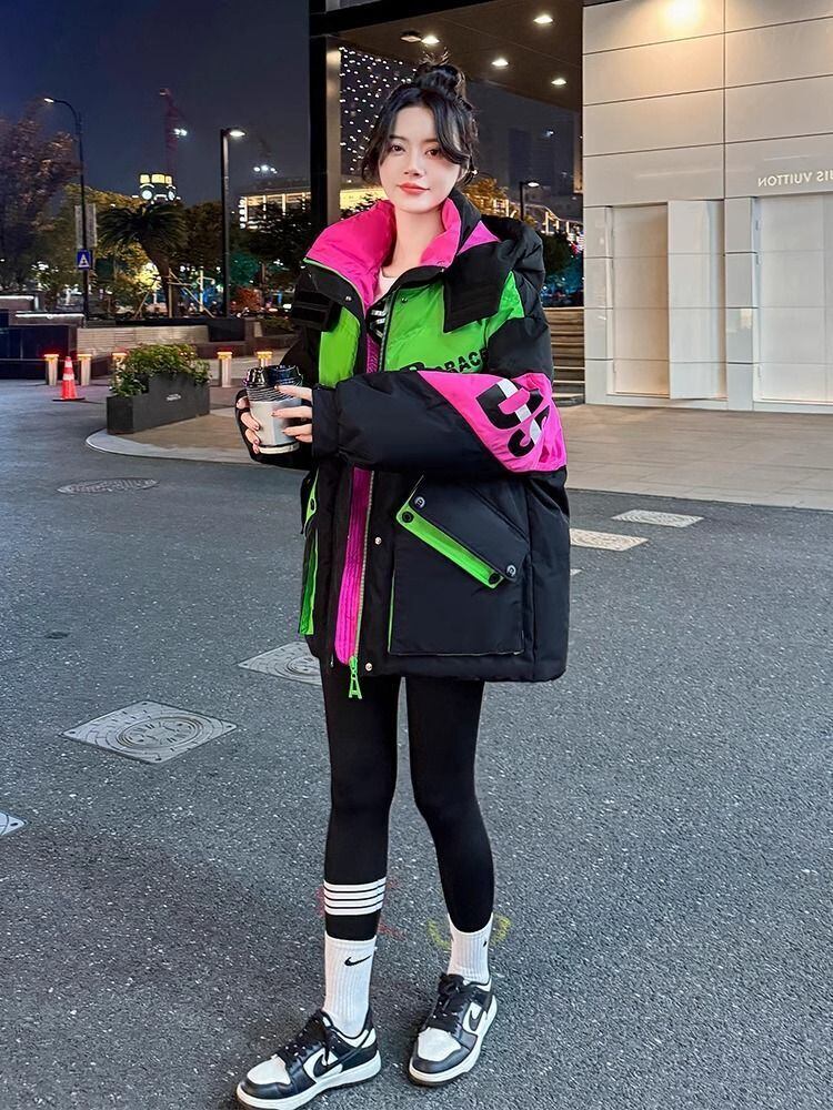 都市ファッショ デザイン オシャレ 肌触り抜群 切り替え 2色選択 ダウンジャケット 男女兼用E-9697