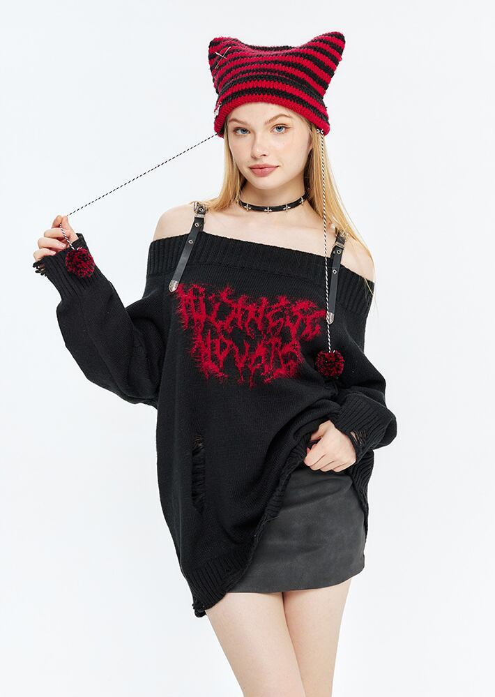 人気上昇中 ファッション感満々 高見えデザイン 全2色 オフショル風 ニットトップスE-9599