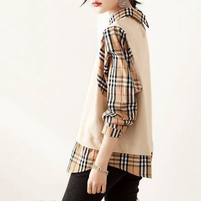 【人気急上昇中！】売り切れ必至 チェック柄 柔らかくて優しい印象 レイヤード風 シャツ E-9286