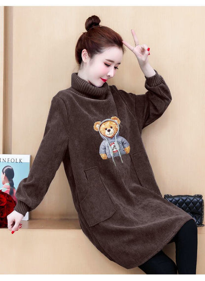 【裹起毛】質感のいい 4色デニム プラスベルベット長袖 ニット セーター E-10226