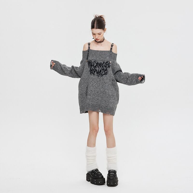 人気上昇中 ファッション感満々 高見えデザイン 全2色 オフショル風 ニットトップスE-9599