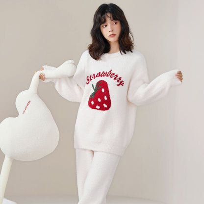 話題沸騰中 全2色 柔らかな肌触りで着心地も楽ちん！モコモコ ルームウェア パジャマ 上下セットE-10526