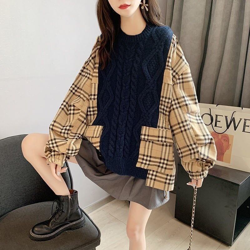トップス ニット レディースチェック柄 3色 E-3835