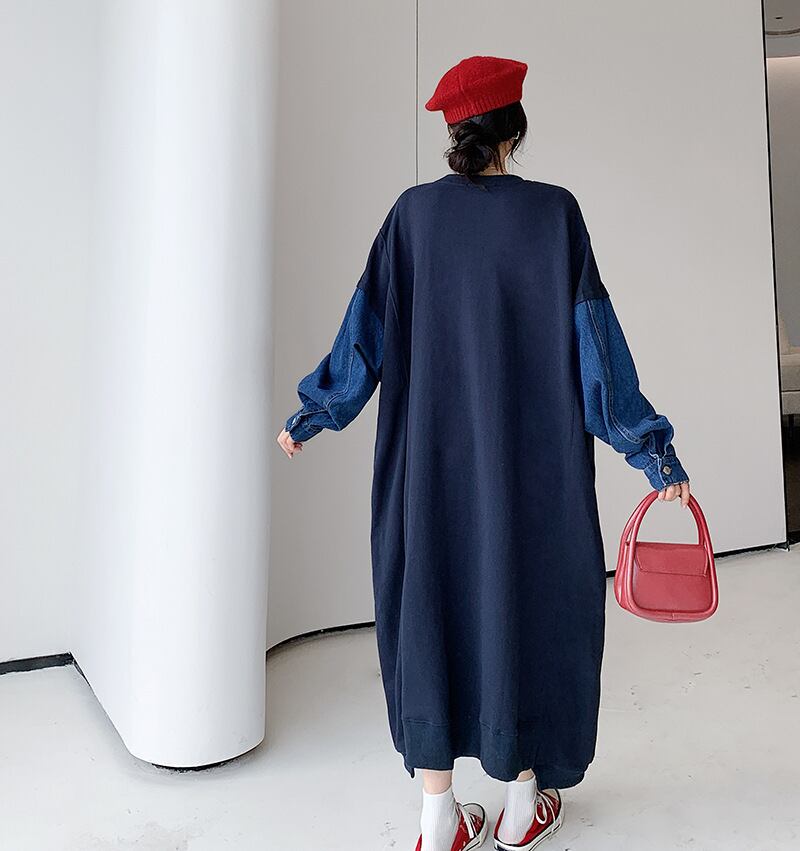 質感のいい デニム プラスベルベット長袖 ニット セーター E-10357