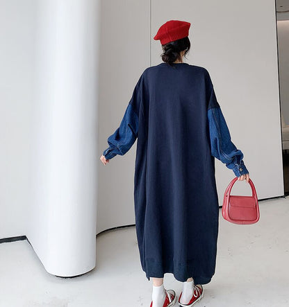 質感のいい デニム プラスベルベット長袖 ニット セーター E-10357