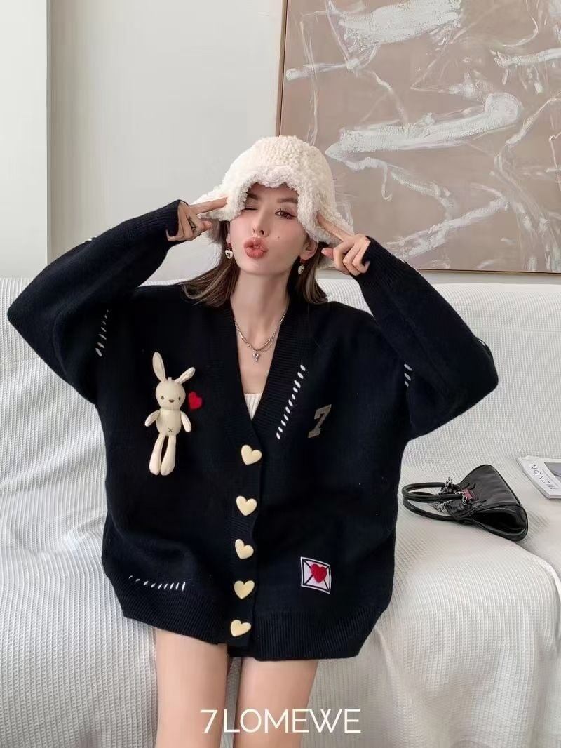 流行新作 デザイン性抜群 目を奪われる Vネック 3色選択 ニットトップスE-9608