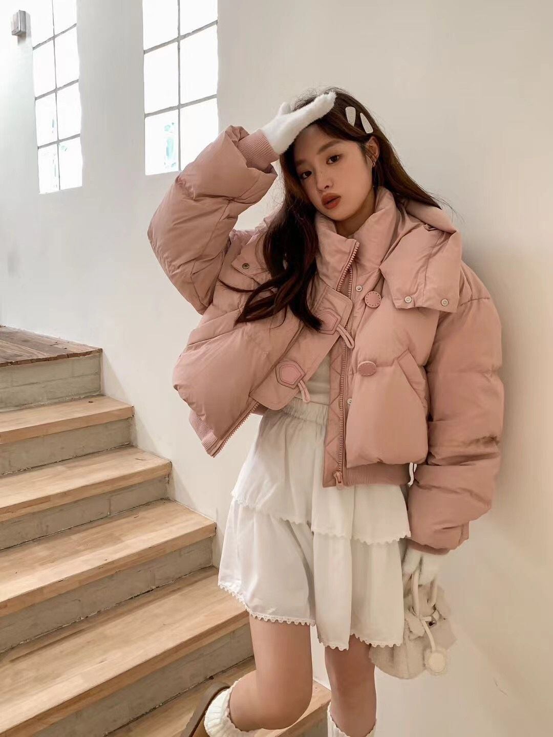 絶対欲しい 4色選択 スタイルアップ フード付きジッパーコート E-10055