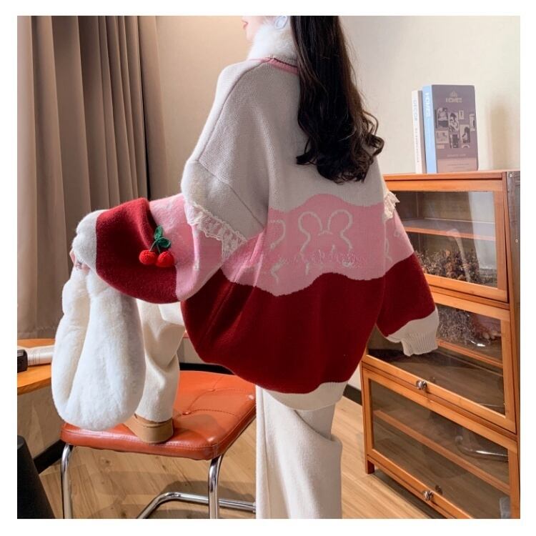 人気爆発中 トレンドアイテム 存在感抜群 大人可愛い カラーマッチング 2色選択ニットトップスE-10584