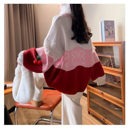 人気爆発中 トレンドアイテム 存在感抜群 大人可愛い カラーマッチング 2色選択ニットトップスE-10584