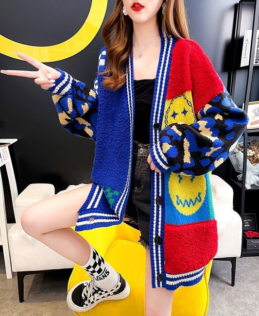 早い者勝ちスマイルマーク   ニットカーディガン五色ありE-4059