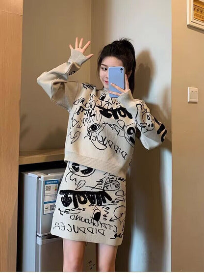 目を奪われる  カジュアル トップスⅹミニスカートセットアップE-10869