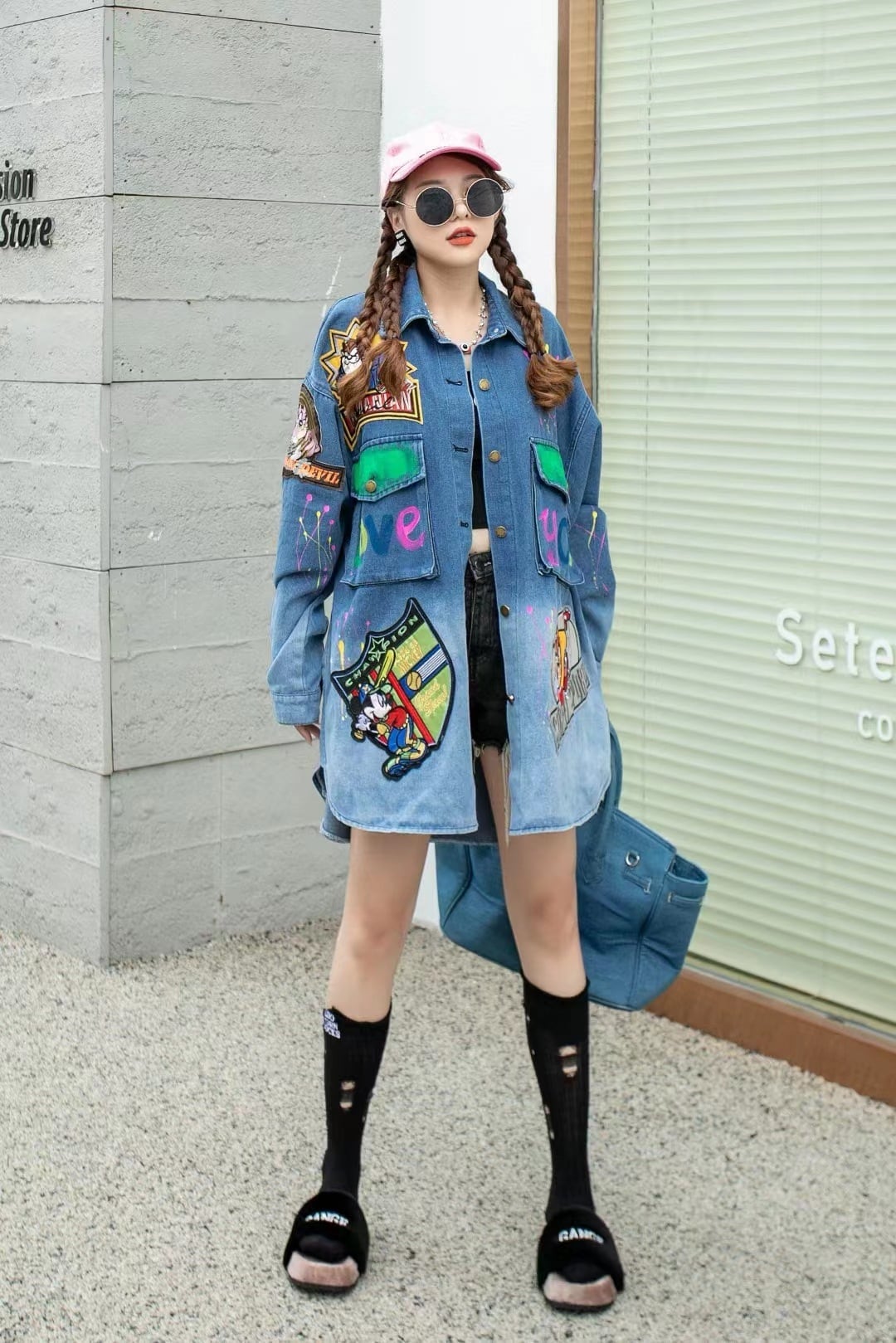 大活躍 刺?ロゴ 落書きストレート系 デニムジャケットゆったりコートiEf-4764