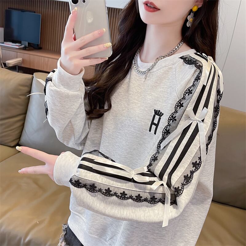 超人気 スウィート ファッション感満々 刺繍 切り替え 3色選択 スウェットE-9294