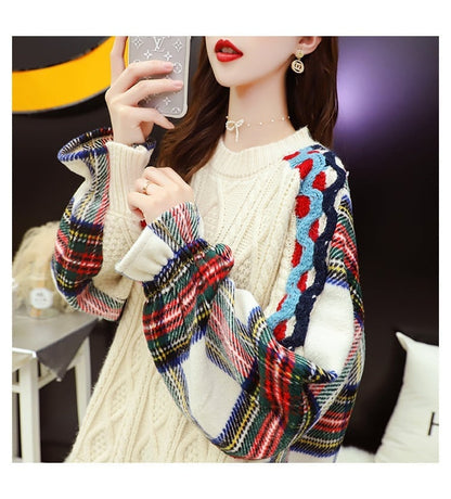 着?せレイヤード風   切り替えニットセーター二色ありE-4093