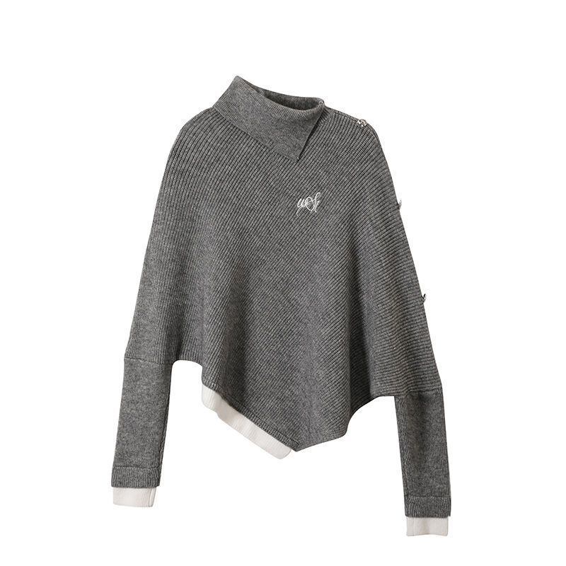 新商品 都市ファッショ おすすめ オシャレ デザイン 不規則 イレギュラー 2色選択 ニットトップスE-9917