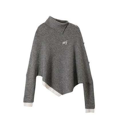 新商品 都市ファッショ おすすめ オシャレ デザイン 不規則 イレギュラー 2色選択 ニットトップスE-9917