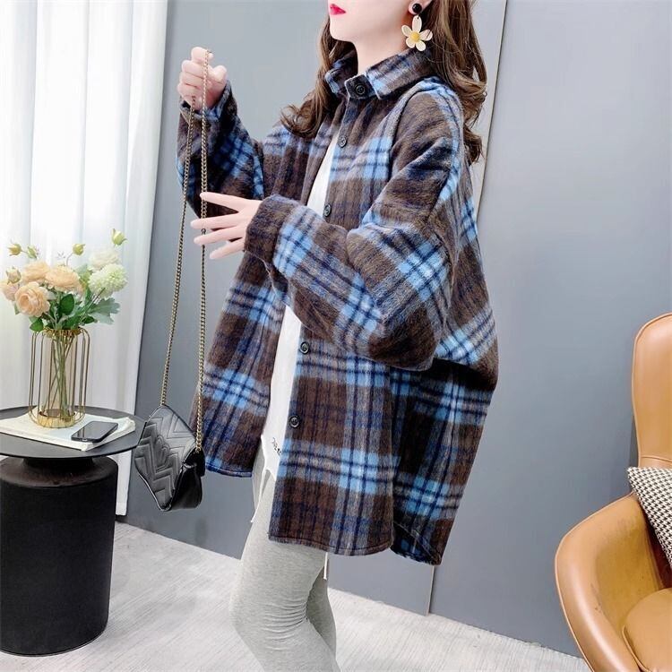 超人気 スタイルアップ 毎日着たい！ チェック柄 2色選択 シャツ E-9648