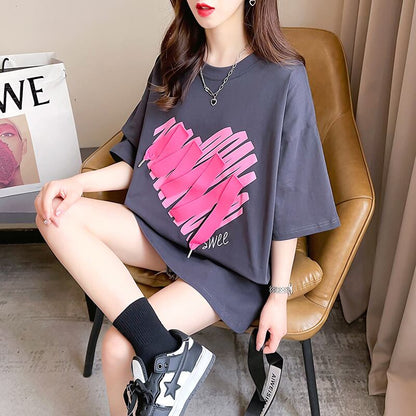 柔らかくて優しい印象 ゆったり ファッション感満々 ロング丈 3色半袖TシャツE-9206