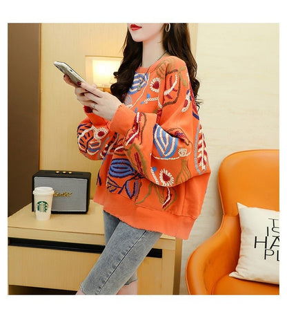 質感のいい刺?スウェット五色ありトップスE-4153