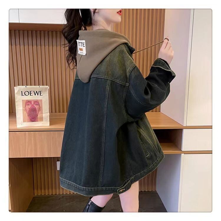 おすすめ トレンドアイテム 存在感抜群 フード付き デニムジャケットゆったりコートE-9888