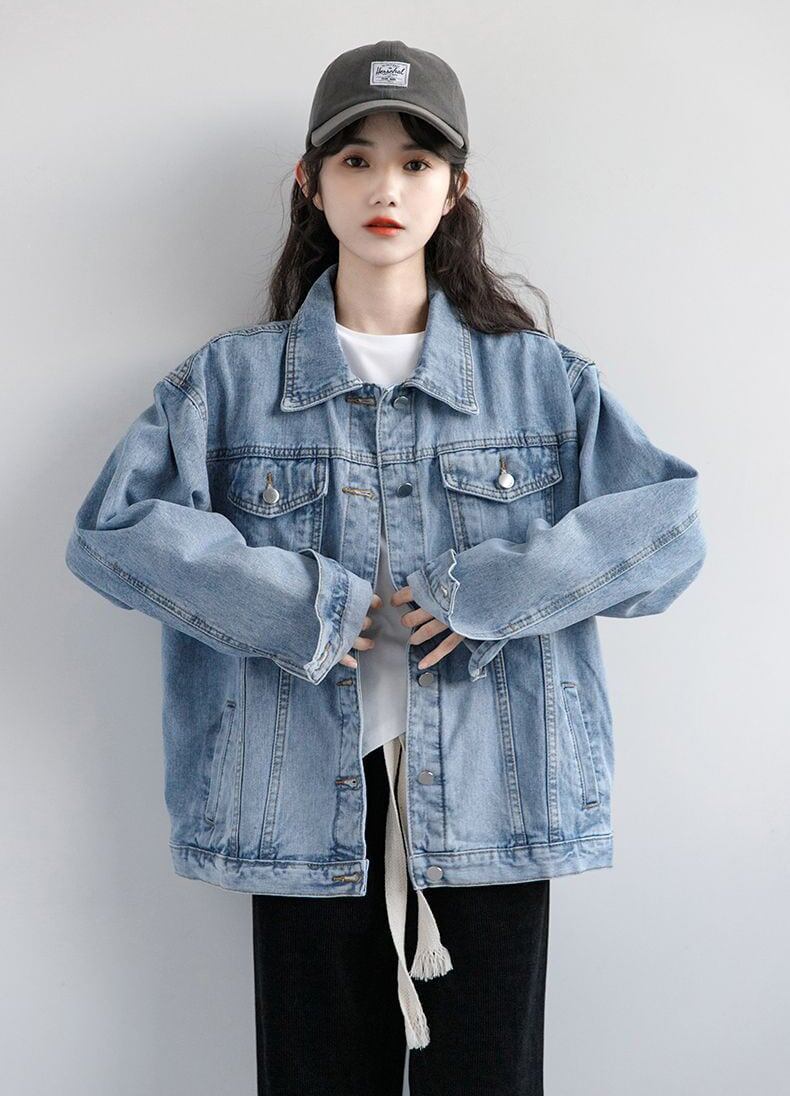 絶対流行 着心地良い デザイン性抜群 デニムジャケットゆったりコートE-9299