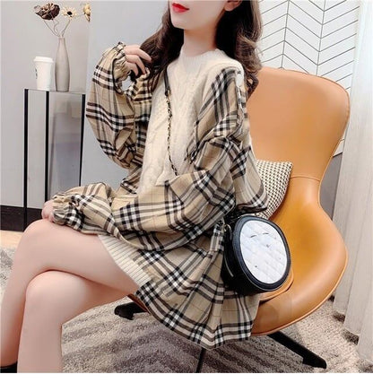 トップス ニット レディースチェック柄 3色 E-3835