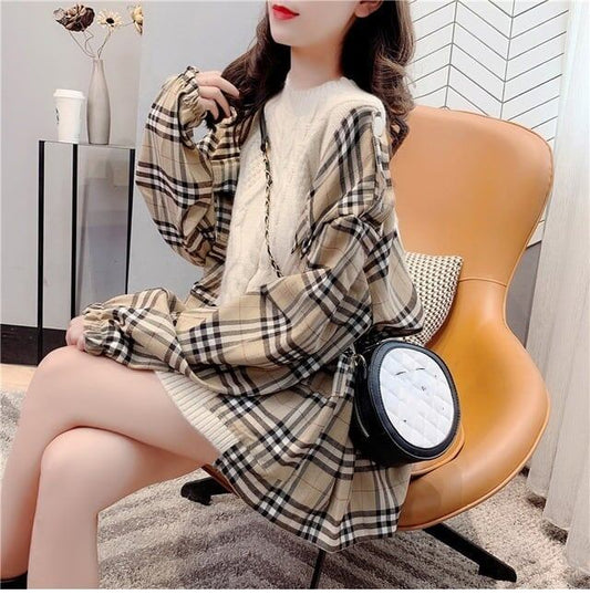 トップス ニット レディースチェック柄 3色 E-3835