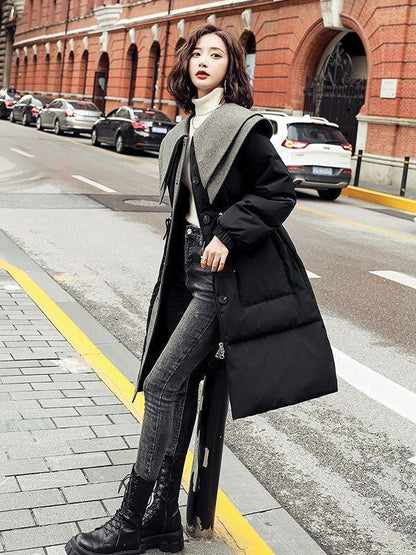 都市ファッショ デザイン オシャレ 切り替え 2色選択 ロングダウンジャケット E-9739