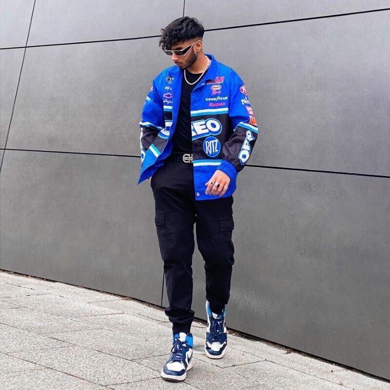 【人気急上昇中】ユニセックス   スポーティーなブループリントのカジュアルジャージE-5090