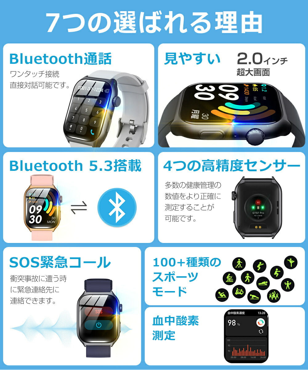 Bluetooth通話 防水 着信通知 健康管理 腕時計スマートウォッチ-A1368