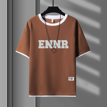 男女兼用 プリント 配色 Tシャツ & ショーツ セットアップ E-80090