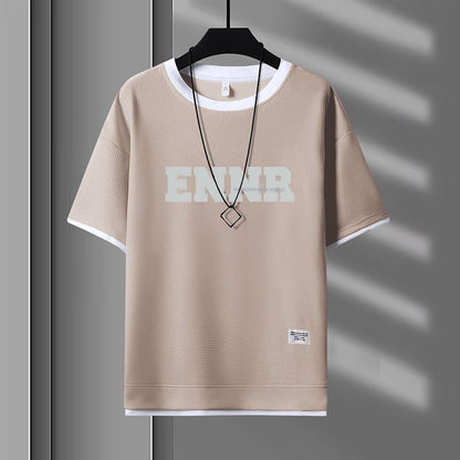 男女兼用 プリント 配色 Tシャツ & ショーツ セットアップ E-80090