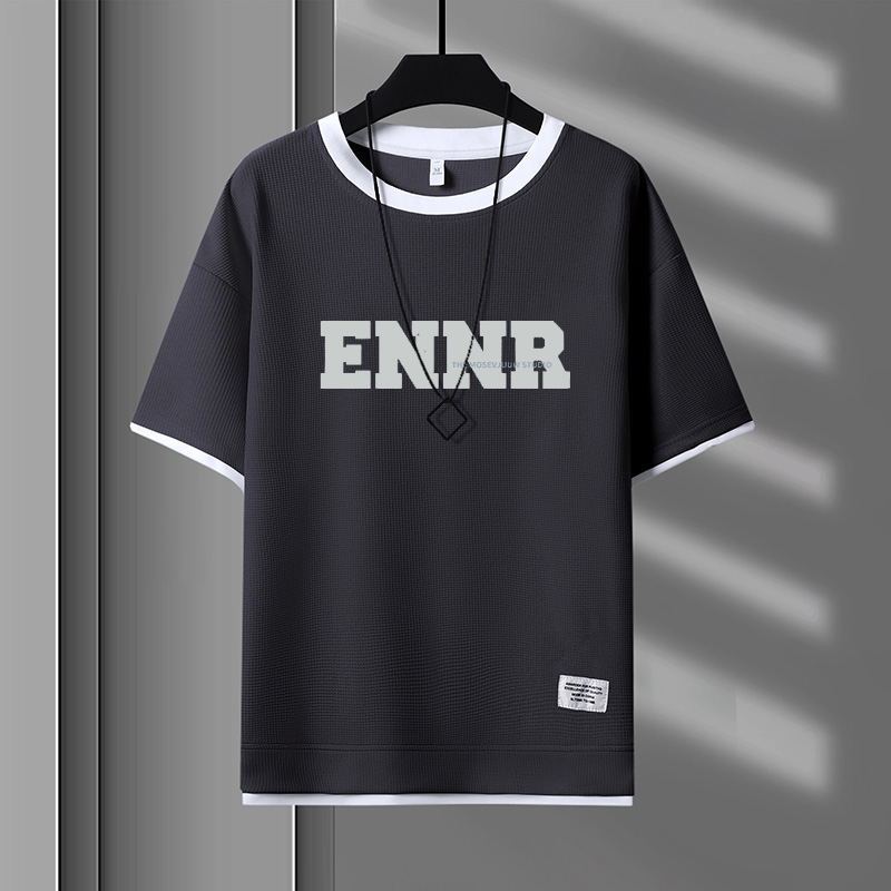 男女兼用 プリント 配色 Tシャツ & ショーツ セットアップ E-80090