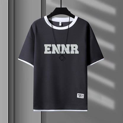 男女兼用 プリント 配色 Tシャツ & ショーツ セットアップ E-80090