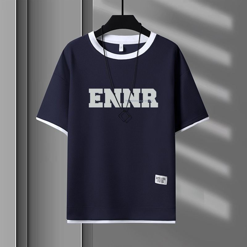 男女兼用 プリント 配色 Tシャツ & ショーツ セットアップ E-80090